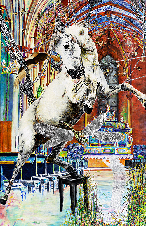 "Fallada" - Oil, Laquer, drawing, 200 x 130 cm, GODsDOGs